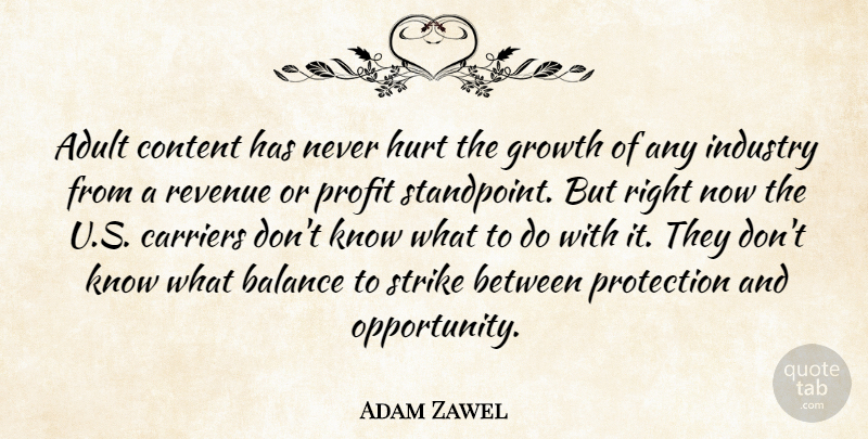 Adam Zawel Quote About Adult, Balance, Carriers, Content, Growth: Adult Content Has Never Hurt...