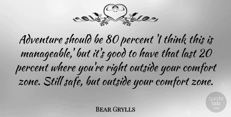 Bear Grylls Quote About Travel, Adventure, Thinking: Adventure Should Be 80 Percent...