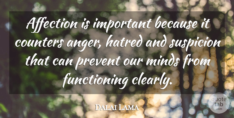 Dalai Lama Quote About Hatred, Mind, Important: Affection Is Important Because It...