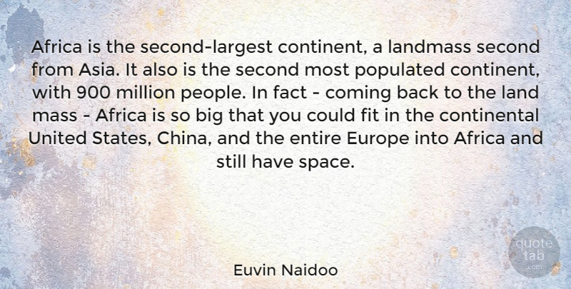 Euvin Naidoo Quote About Coming, Entire, Europe, Fact, Fit: Africa Is The Second Largest...