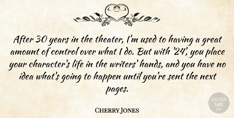 Cherry Jones Quote About Amount, Control, Great, Happen, Life: After 30 Years In The...