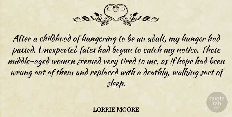 Lorrie Moore Quote About Tired, Sleep, Fate: After A Childhood Of Hungering...