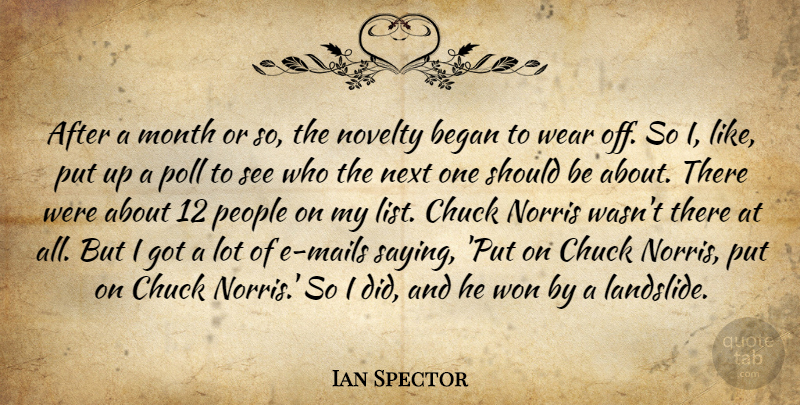 Ian Spector Quote About Began, Chuck, Month, Next, Novelty: After A Month Or So...