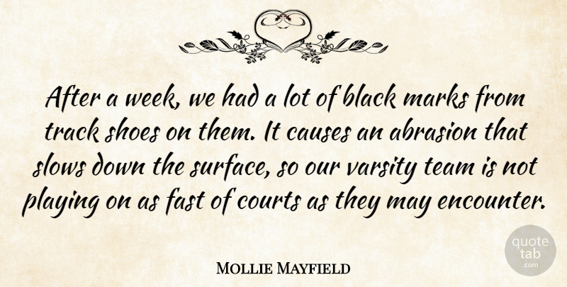Mollie Mayfield Quote About Black, Causes, Courts, Fast, Marks: After A Week We Had...