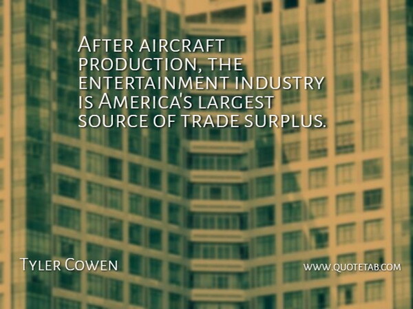 Tyler Cowen Quote About Aircraft, Entertainment, Industry, Largest, Source: After Aircraft Production The Entertainment...