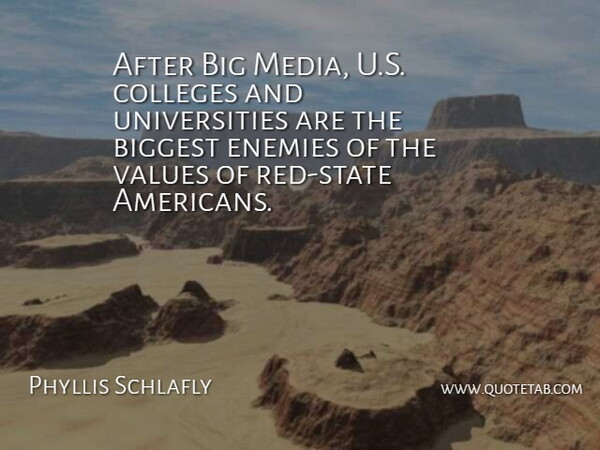 Phyllis Schlafly Quote About American Activist, Biggest, Colleges, Enemies: After Big Media U S...