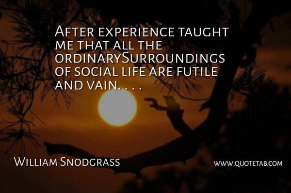 William Snodgrass Quote About Experience, Futile, Life, Social, Taught: After Experience Taught Me That...