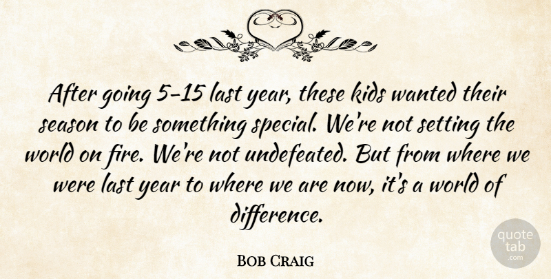 Bob Craig Quote About Kids, Last, Season, Setting, Year: After Going 5 15 Last...