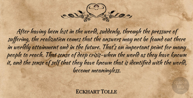 Eckhart Tolle Quote About Self, People, Suffering: After Having Been Lost In...