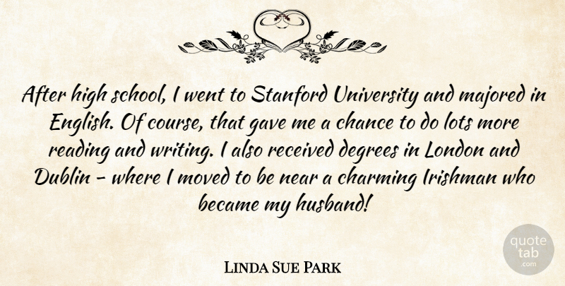 Linda Sue Park Quote About Became, Chance, Charming, Degrees, Dublin: After High School I Went...