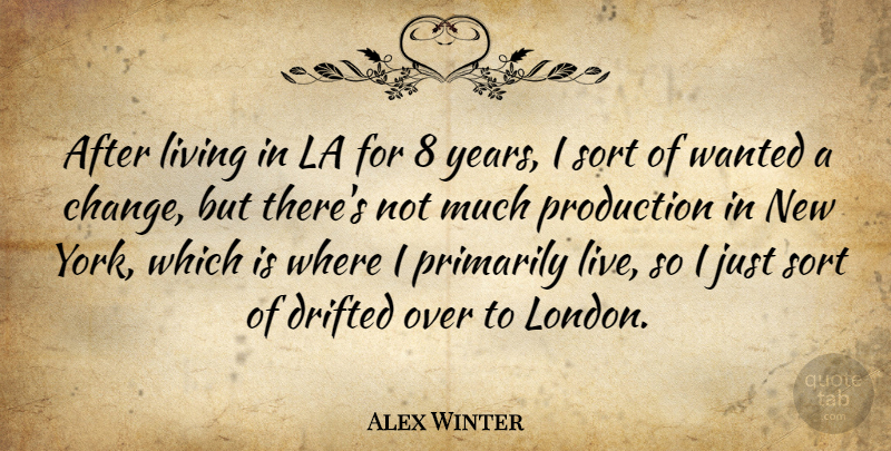 Alex Winter Quote About New York, Years, London: After Living In La For...
