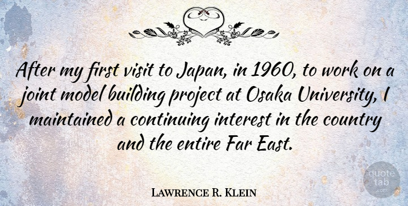Lawrence R. Klein Quote About Continuing, Country, Entire, Far, Interest: After My First Visit To...