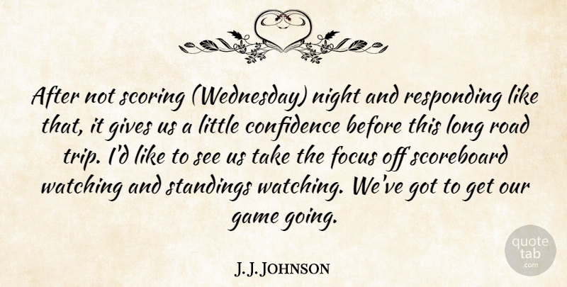 J. J. Johnson Quote About Confidence, Focus, Game, Gives, Night: After Not Scoring Wednesday Night...