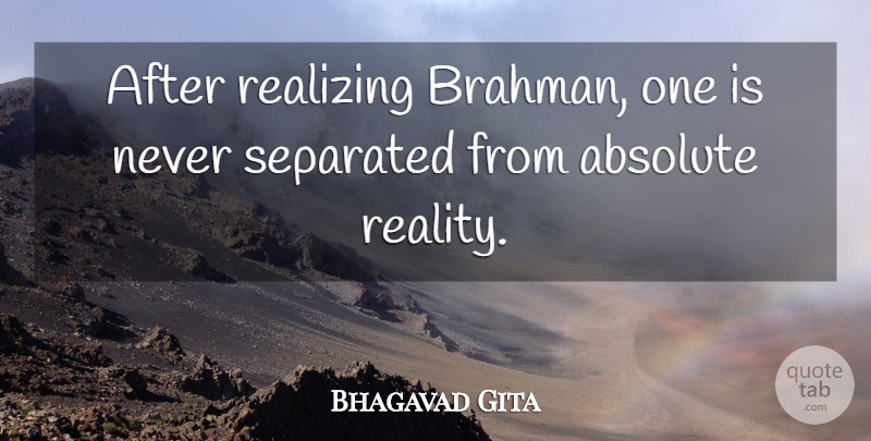 Bhagavad Gita Quote About Absolute, Reality, Realizing, Separated: After Realizing Brahman One Is...
