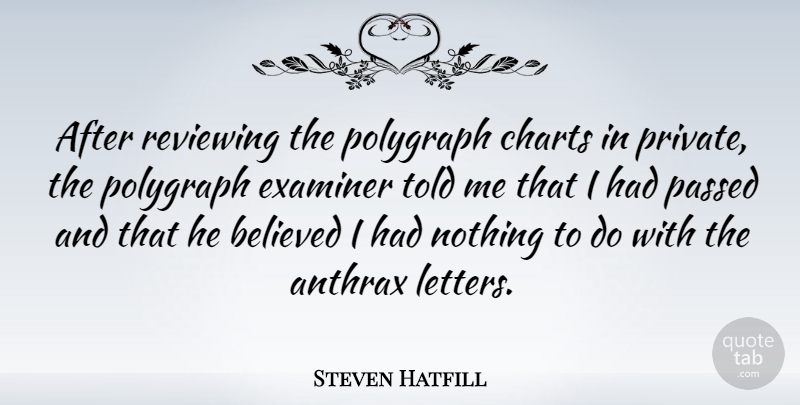 Steven Hatfill Quote About Believed, Charts, Passed, Reviewing: After Reviewing The Polygraph Charts...