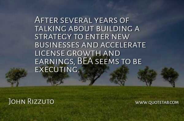 John Rizzuto Quote About Accelerate, Building, Businesses, Enter, Growth: After Several Years Of Talking...