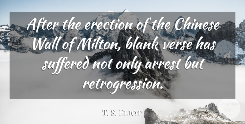 T. S. Eliot Quote About Arrest, Blank, Chinese, Suffered, Verse: After The Erection Of The...