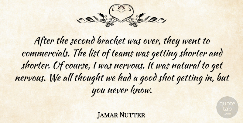 Jamar Nutter Quote About Bracket, Good, List, Natural, Second: After The Second Bracket Was...