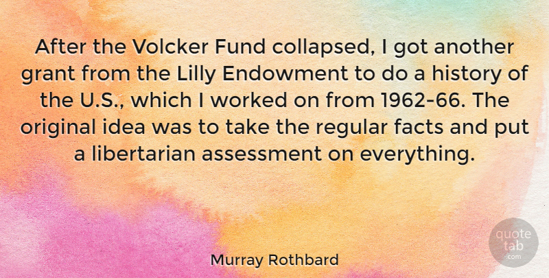 Murray Rothbard Quote About Assessment, Ideas, Libertarian: After The Volcker Fund Collapsed...