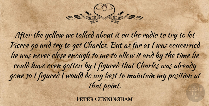 Peter Cunningham Quote About Allow, Best, Charles, Close, Concerned: After The Yellow We Talked...