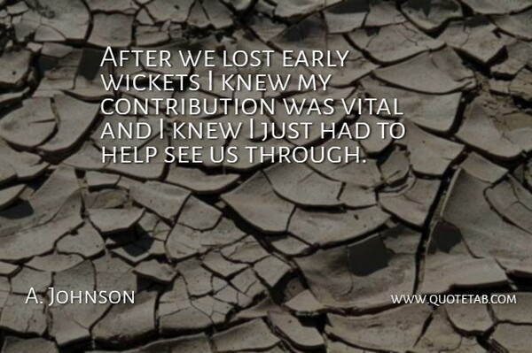 A. Johnson Quote About Early, Help, Knew, Lost, Vital: After We Lost Early Wickets...