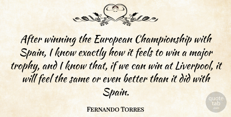 Fernando Torres Quote About European, Exactly, Feels, Major: After Winning The European Championship...