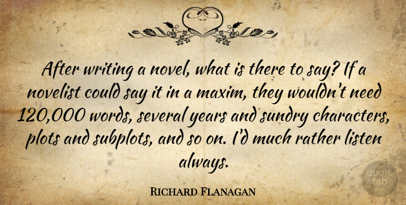 Richard Flanagan Quote About Novelist, Plots, Several: After Writing A Novel What...