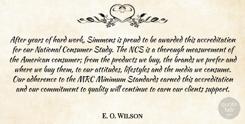 E. O. Wilson Quote About Awarded, Brands, Buy, Clients, Commitment: After Years Of Hard Work...