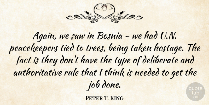 Peter T. King Quote About Deliberate, Job, Needed, Rule, Saw: Again We Saw In Bosnia...