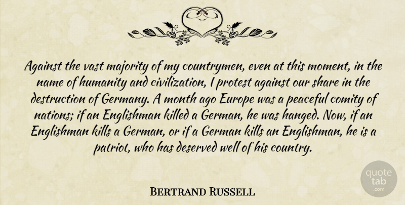 Bertrand Russell Quote About Country, War, Europe: Against The Vast Majority Of...