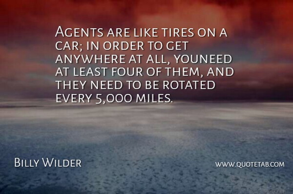 Billy Wilder Quote About Agents, Anywhere, Four, Order, Tires: Agents Are Like Tires On...