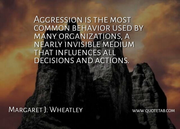 Margaret J. Wheatley Quote About Organization, Decision, Action: Aggression Is The Most Common...