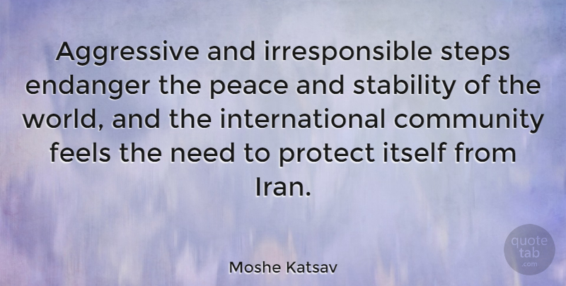 Moshe Katsav Quote About Iran, Community, Needs: Aggressive And Irresponsible Steps Endanger...