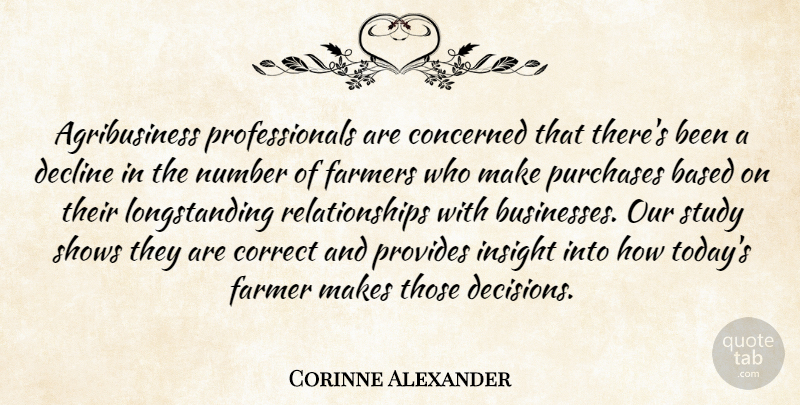 Corinne Alexander Quote About Based, Concerned, Correct, Decline, Farmers: Agribusiness Professionals Are Concerned That...