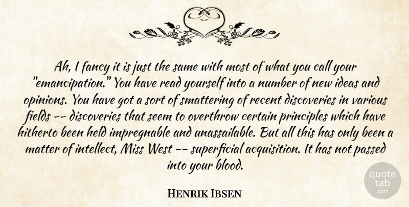 Henrik Ibsen Quote About Call, Certain, Fancy, Fields, Held: Ah I Fancy It Is...