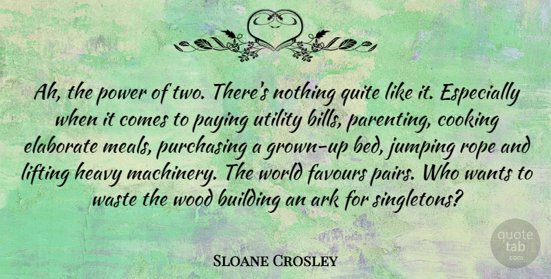 Sloane Crosley Quote About Jumping, Two, Cooking: Ah The Power Of Two...