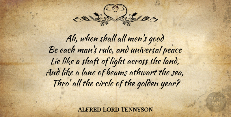 Alfred Lord Tennyson Quote About Peace, Lying, Men: Ah When Shall All Mens...