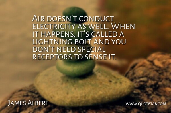 James Albert Quote About Air, Bolt, Conduct, Electricity, Lightning: Air Doesnt Conduct Electricity As...