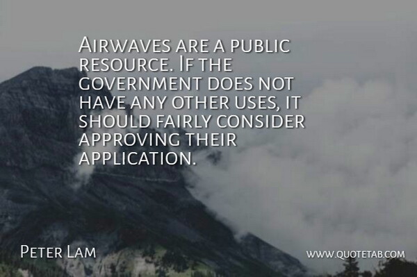 Peter Lam Quote About Airwaves, Approving, Consider, Fairly, Government: Airwaves Are A Public Resource...