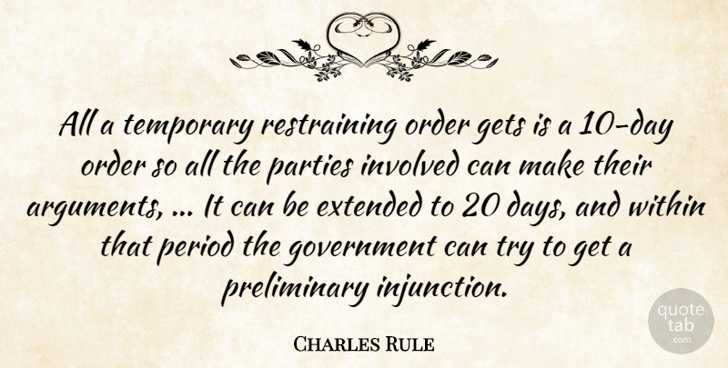 Charles Rule Quote About Extended, Gets, Government, Involved, Order: All A Temporary Restraining Order...