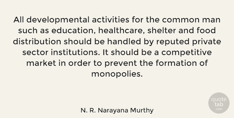 N. R. Narayana Murthy Quote About Activities, Common, Education, Food, Handled: All Developmental Activities For The...