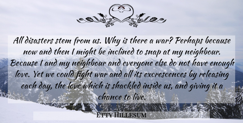 Etty Hillesum Quote About War, Fighting, Giving: All Disasters Stem From Us...