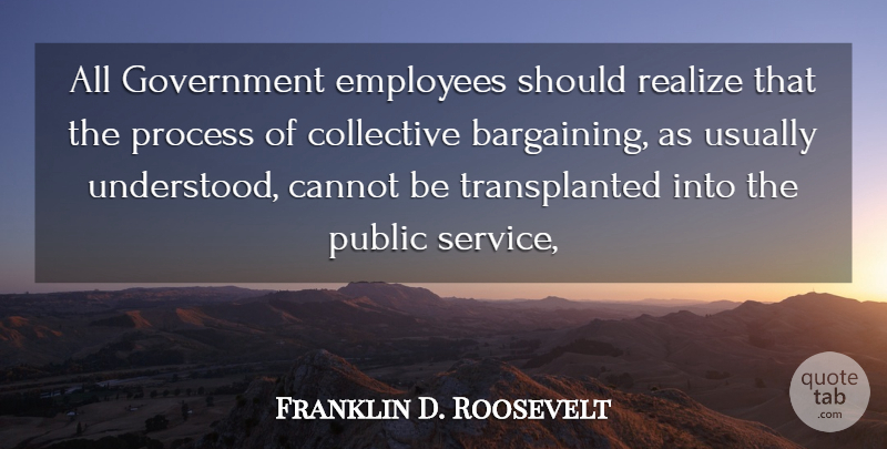 Franklin D. Roosevelt Quote About Government, Realizing, Public Service: All Government Employees Should Realize...