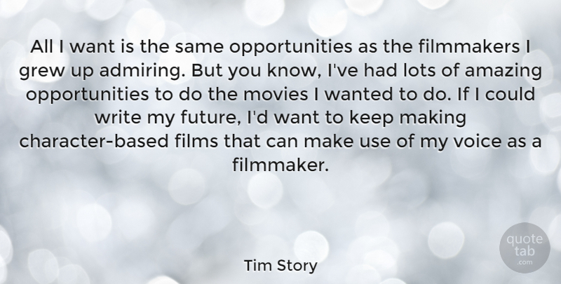 Tim Story Quote About Amazing, Filmmakers, Films, Future, Grew: All I Want Is The...