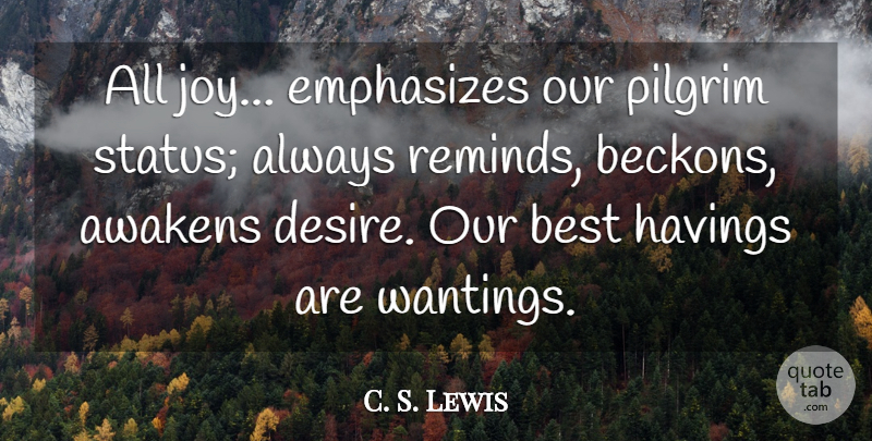 C. S. Lewis Quote About Joy, Desire, Pilgrim: All Joy Emphasizes Our Pilgrim...