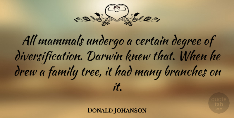 Donald Johanson Quote About Branches, Certain, Darwin, Drew, Family: All Mammals Undergo A Certain...