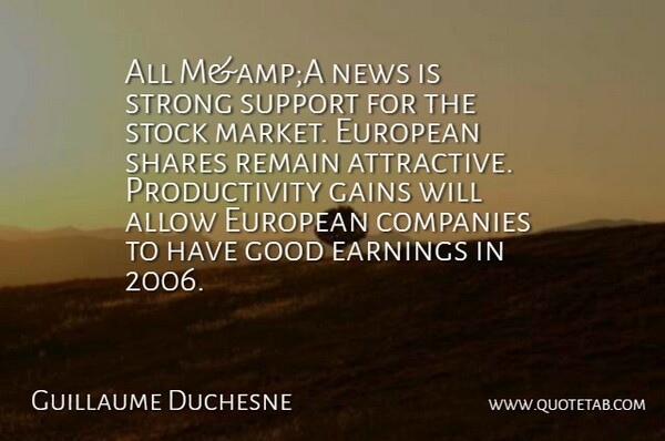Guillaume Duchesne Quote About Allow, Companies, Earnings, European, Gains: All Mampa News Is Strong...