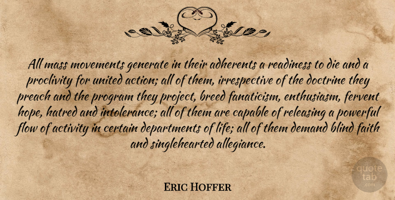Eric Hoffer Quote About Powerful, Hatred, Society: All Mass Movements Generate In...