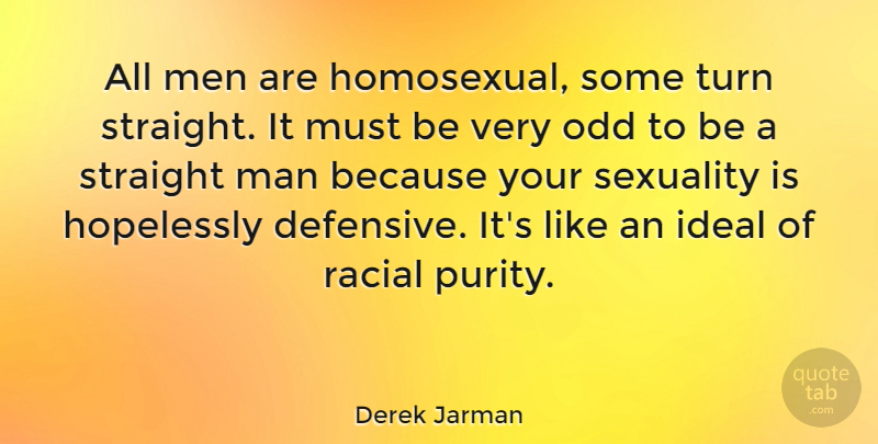 Derek Jarman Quote About Men, Odd, Purity: All Men Are Homosexual Some...
