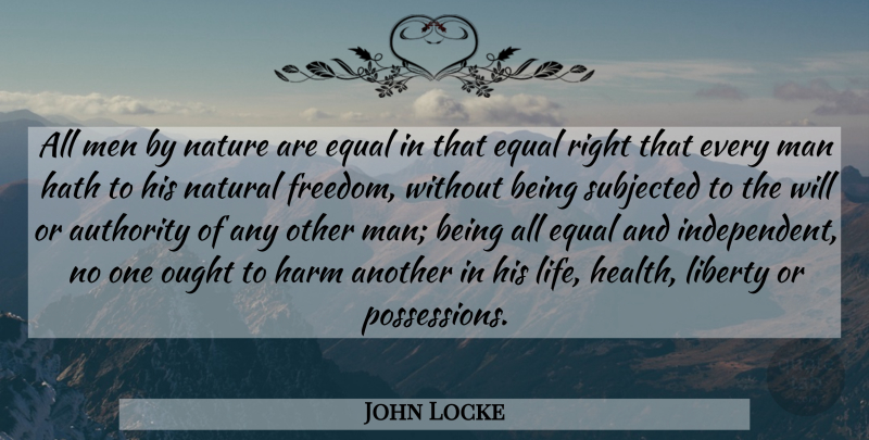 John Locke Quote About Independent, Equality, Men: All Men By Nature Are...